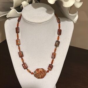 New Handmade Semi-Precious Rust Colored Necklace